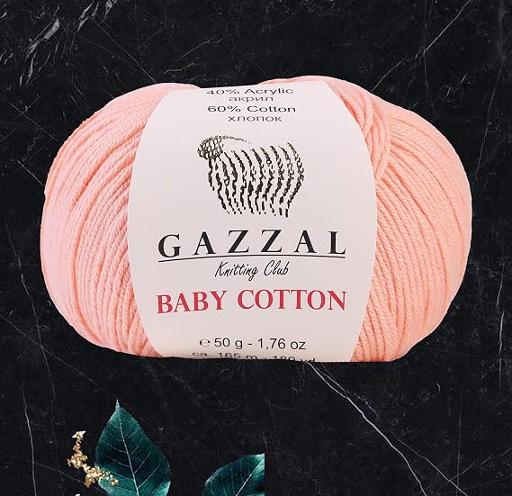 4 Ball (Skein) Gazzal Baby Cotton, 60% Cotton Each 1.76 Oz (50g) / 150 Yrds (165m) Soft, 2 - Fine Baby Yarn, Soft and Popular (3412 - Pinkish Orange)