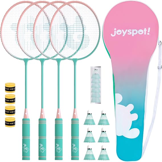 Adult Badminton Rackets Set of 4 for Outdoor Backyard Games,Including 4 Rackets, 6 Nylon Shuttlecocks, 4 Replacement Grip Tapes and 1 Carrying Bag