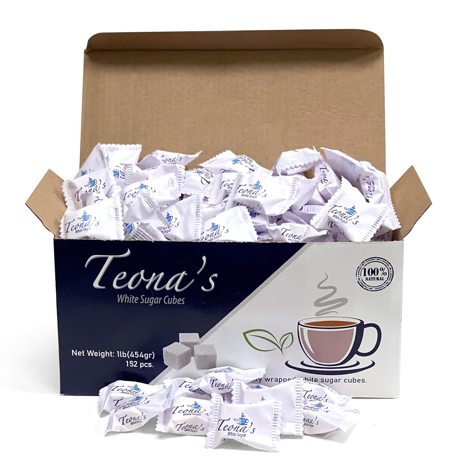 Teona&amp;amp;amp;#39;s Brown Sugar, Individually Wrapped Brown Sugar Cubes, 152 Cubes Perfect Sized Sugar Cubes For Tea And Coffee, 1 Pound Box Raw Sugar Cube, Perfect For Entertaining Guest.. 100% Beet Root