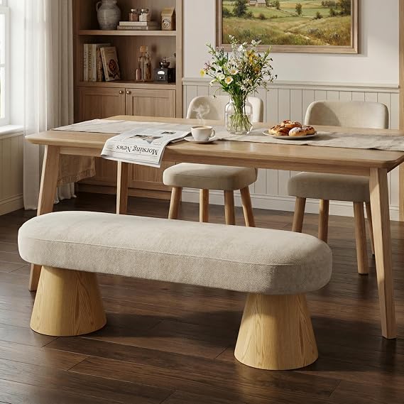 Christopher Knight Home Manila Chenille Upholstered Dining Bench, Modern Ottoman Bench, Wooden Entryway Bench, Comfort Long Spfa Footstool for Living Room Dining Room, No Assembly Needed, Oatmeal