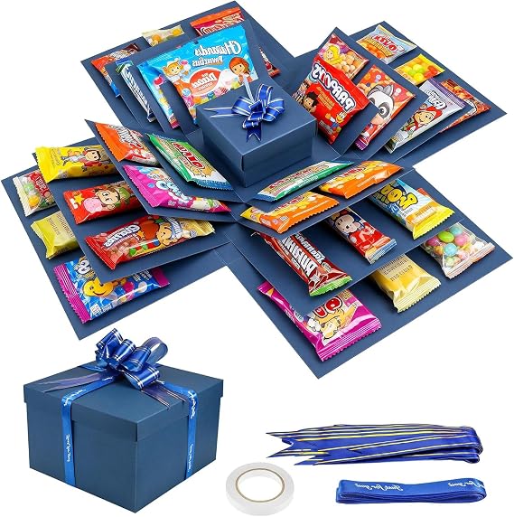 1 Pcs Explosion Gift Box, 5 Layer Blue Explosion Gift Box Chocolate With Tape And Ribbon, For Birthday Gift, Anniversary, Valentine's Day