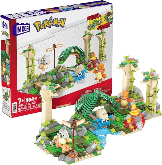 Mega brands Bloks Pokémon Forest Ruins building set with 464 compatible building blocks and parts that can be connected to other worlds, HDL86 for ages 7 and up