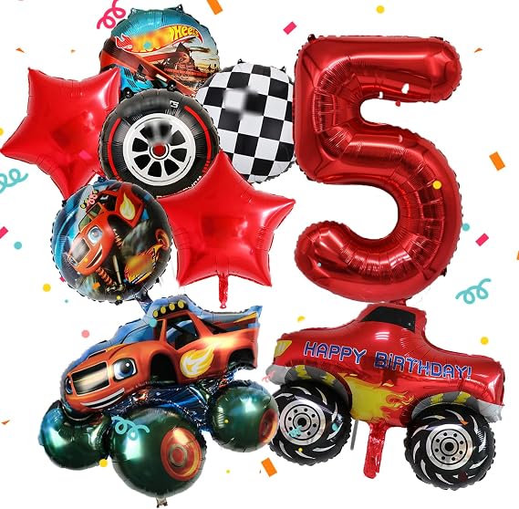 5th Auto BirthDay ParTy DecorationS- 5 Years Wheels Party Decorations for Boys, Car Foil Balloons Birthday Decorations Helium Balloons for Kids Auto Theme Happy Birthday Party Supplies Decorations