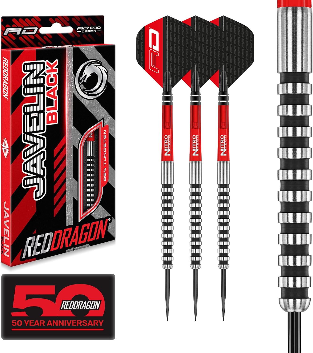 RED DRAGON Javelin Black Series - Professional Darts Set | 20g Dart | 85% Tungsten Darts | Pro Dart with Flights and Shafts