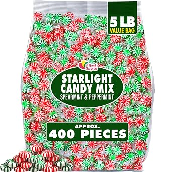 A Great Surprise Starlight Mints Bulk - 5 Pounds - Refreshing Mint Candy Individually Wrapped - Spearmint and Peppermint Hard Candy - Office, Hospitality