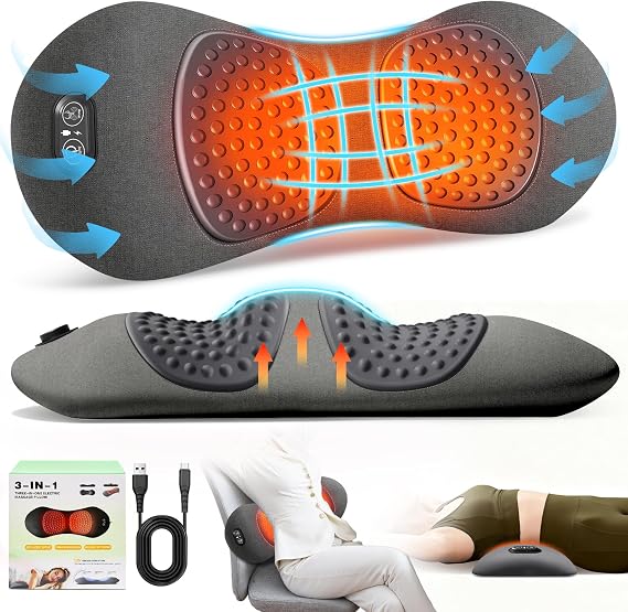 FunBy Lumbar Support Pillow,Triple Fusion Back Massager for Sciatica Gray