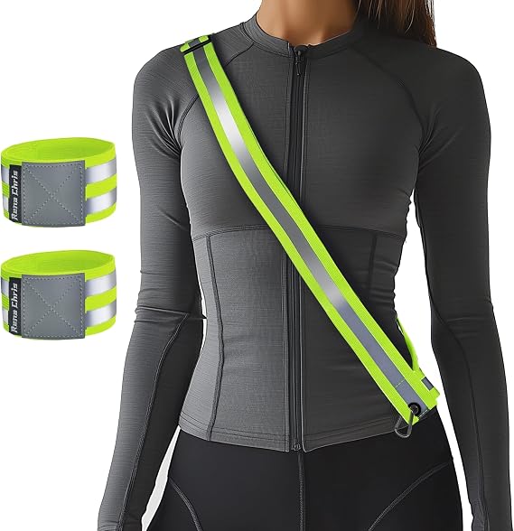 Rena Chris Reflective Running Gear, Reflective Sash, Night Dog Walking Safety Gear, High Visibility Reflective Safety Running Belts for Women, Night Jogging Safety Gear Reflective Belt and Armband