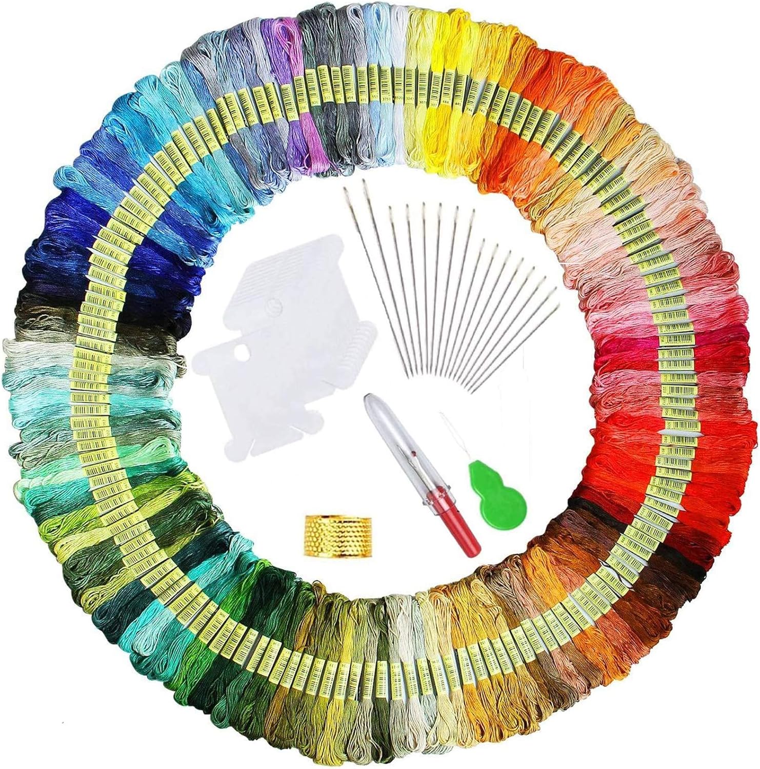 150 Skeins Embroidery Thread, elloLife Random Colors Cotton Embroidery Floss Friend Bracelets Making Kits with 12 Pieces Bobbins Organizer for Beginners Adults for Knitting Cross Stitch Project