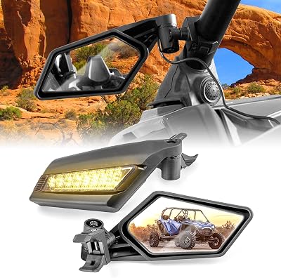 WeiSen UTV Rear View Side Mirror with Turn Signal LED Light for 1.5-2 Roll Bar Cage Compatible with Polaris RZR Maverick X3 Pioneer Talon fit Kawasaki fit Yamaha