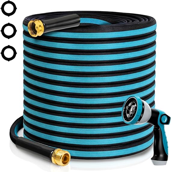 25FT Non-Expandable Garden Hose, Flexible Water Hose with Spray Nozzle, Kink-Resistant, Leakproof 3/4" Brass Connectors, Lightweight & Portable Water Pipe for Yard, Lawn Outdoor