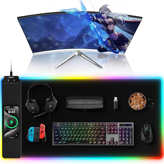 Mouse Pad with Wireless Charging, 31.5" x 15.75" XXL Large Desk Mat