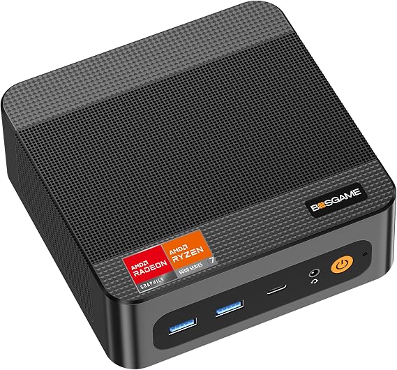 Bosgame Mini PC Ryzen 7 6800H P6 mini pc 8C16T Max 4.7Ghz 24G/1TB LPDDR5X 3 Screens 2xPCle4.0 SSD 680M Windows 11 pro Compatible with 2 x LAN USB-C PD Powered Type C HDMI 2.1 DP1.4 WIFI6E BT5.2 Small