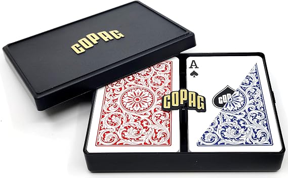 Copag 1546 Red/Blue Bridge Size Standard Index 100% Plastic Cards with Protective Plastic Case