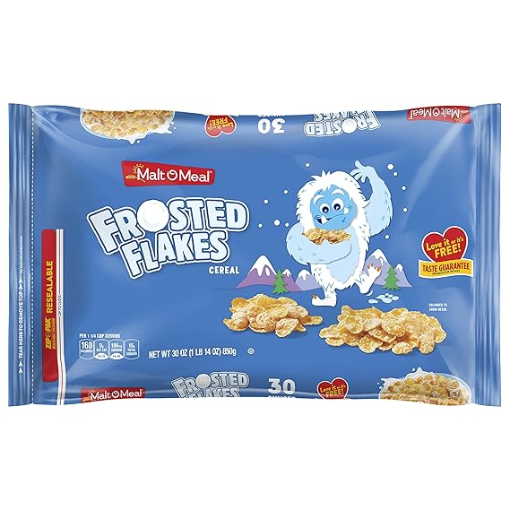 Malt-O-Meal Frosted Flakes Breakfast Cereal, 30 oz Bag | Sweet Toasted Corn Pieces With Toasted Corn Flavor And A Convenient Resealable Package For Freshness
