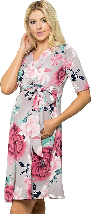 My Bump Women's Overlay Printed Baby Shower Nursing Maternity Wrap Dress