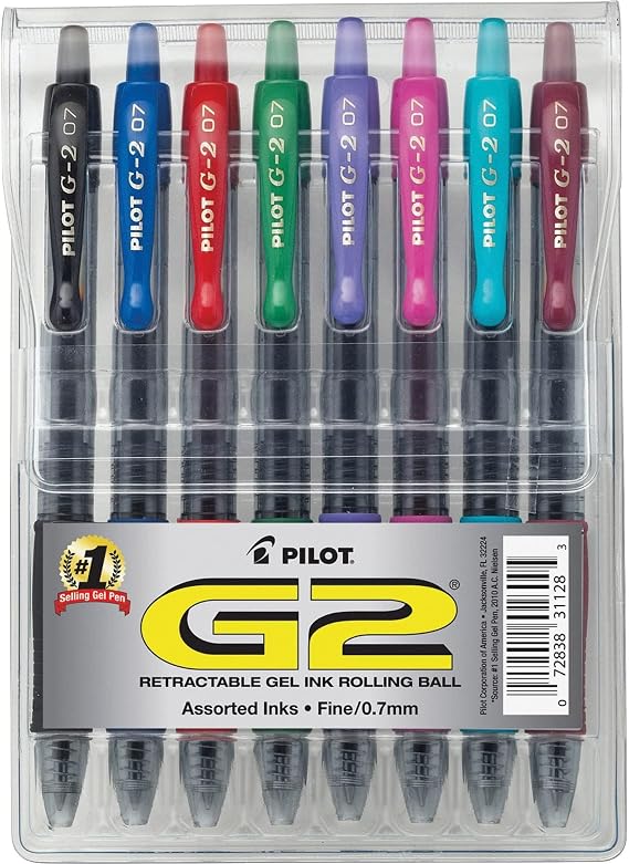 PILOT G2 Pens, Assorted Color Inks, 8-Pack Pouch