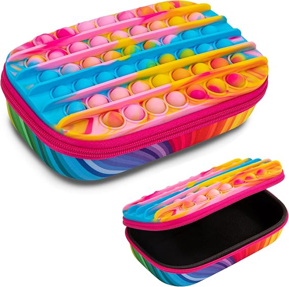 ZIPIT POP Pencil Case for Girls, Silicone Sensory Fidget Pencil Case for School, Large Capacity Stationery Organizer Box, Rainbow