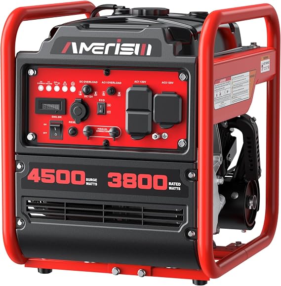 AMERISUN 4500W Open Frame Inverter Generator,Gas Powered With CO Sensor | Compact Quiet Design, Supports Parallel Connection,Multi Output Ports Suitable For Camping, Job Sites And Home Emergency Use