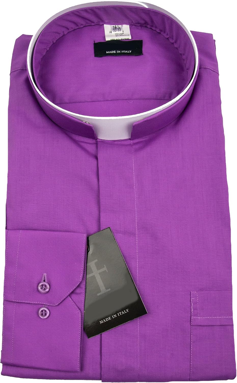 Mens Long Sleeve Premium Italian Roman Tonsure Collar Clergy Shirt Church Purple