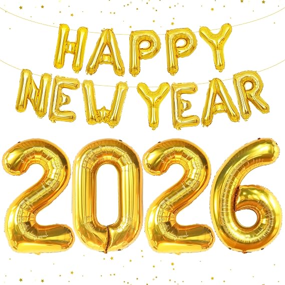 KatchOn Gold Happy New Years Balloons 40 Inch | New Year Eve Balloons for Happy New Years Decorations 2026, NYE Banner 2026