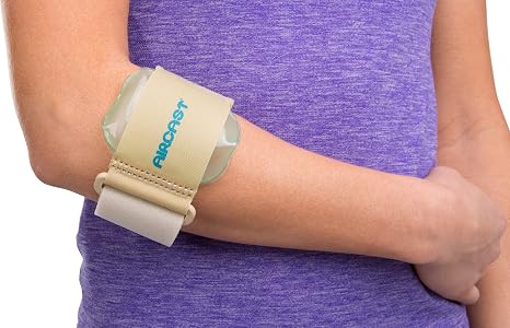 AIRCAST Pneumatic Armband Elbow Support Strap for Tennis Instability, Golfer's Elbow, Tendonitis & Mild Strains, Beige | One Size