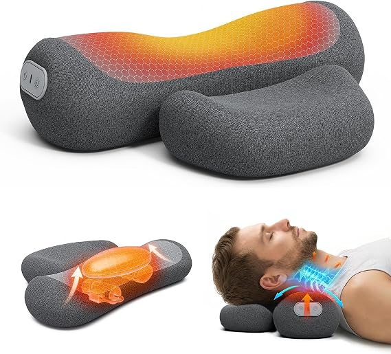 Yunari 3-in-1 Cordless Cervical Neck Support Pillow with Gentle Heat, Grey | Soothing Vibrations, Gentle Heated and Airbag Support, Ergonomic Pillow for Home, Office and Travel Relaxation