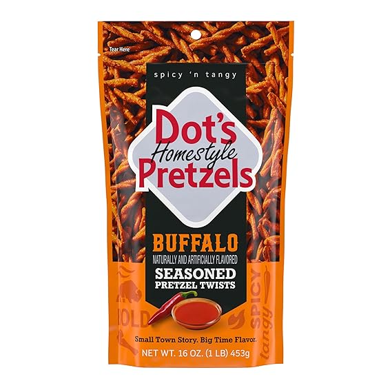 Dot's Pretzels Buffalo Seasoned Pretzel Twists Snack Bag, 16 oz