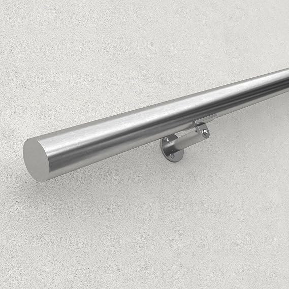 Muzata 3Ft Pre-drilled Stair Handrail 2" OD Round Brushed Wall Mounted Handrail Stainless Steel Safety Hand Rail Indoor Outdoor Stair Hand Railing Wood Concrete Brick Wall, HK27 SL4