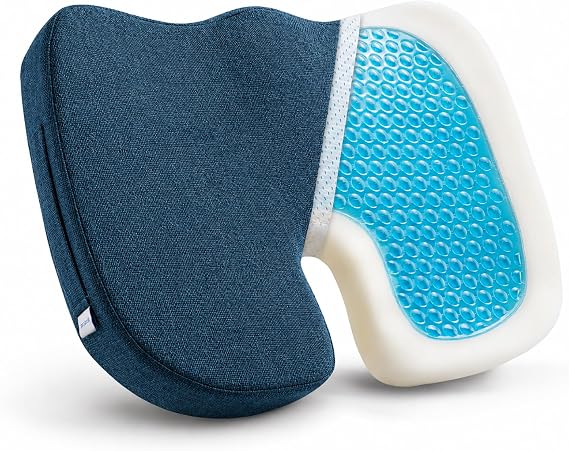 DR.DREAM Cooling Gel Memory Foam Seat Cushion for Long Sitting, U-Shaped Sciatica & Tailbone Pain Relief Cushion with Removable Cover, Non-Slip Ergonomic Office Chair & Car Seat Cushion (Blue)