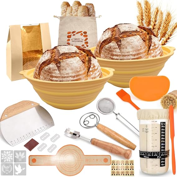Sourdough Bread Baking Supplies, 33 PCS Sourdough Starter Kit, Sour Dough Kit Tools, Bread Making Tools Kits Includes Bread Lame, Dough Scraper, Glass Jar, Sourdough Kit Gift for Bakers,Women Wife Mom