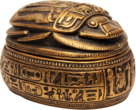 Egyptian Scarab Box Collectible - Bronze 5" - Ancient Egypt Figurine- Made in Egypt