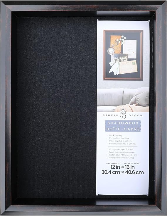 Studio Decor 12" x 16" Brown Beveled Shadow Box - Easy Back Loading Frame Includes Pre-Attached Hanging Hardware, Horizontal or Vertical Display - 1 Pack