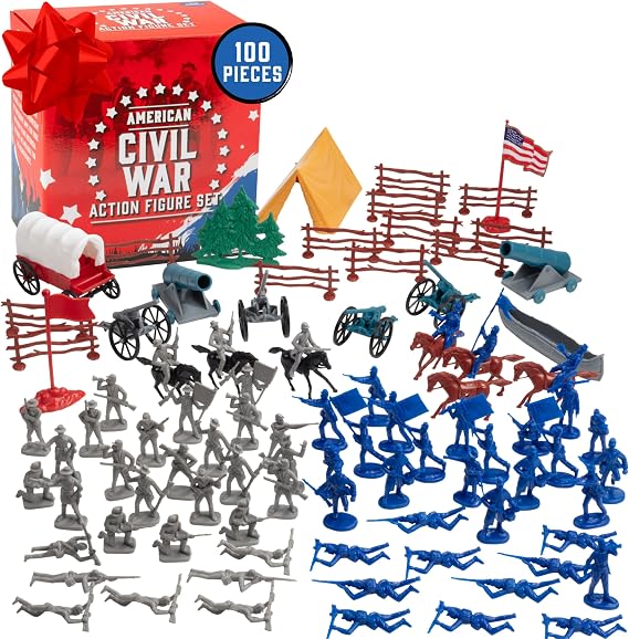 Civil War Army Men Toy Soldier Action Figure Playset-100pcs Including Confederate & Union Soldiers, Cannons, Wagons, Rideable Horses, Terrain Accessories- Great Gift Set for Kids & Collectors