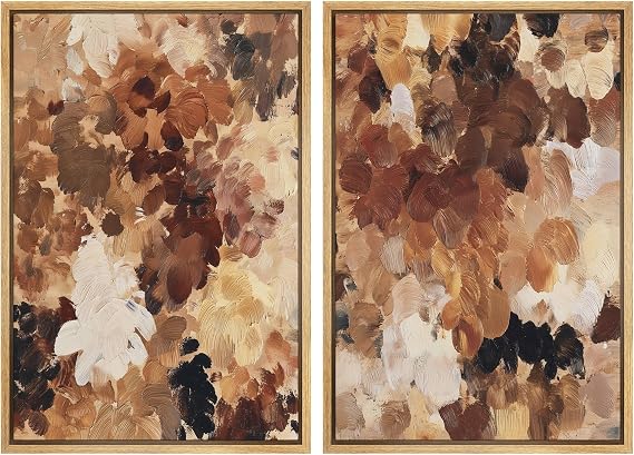SIGNWIN Framed Canvas Print Wall Art Set Earth Tone Abstract Brushstroke Illustrations Modern Art Rustic Colorful Ultra for Living Room, Bedroom, Office - 16"x24"x2 Natural