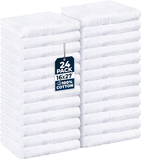 Utopia Towels Salon Towels, Pack of 24, 16x27 in, 100% Cotton, White