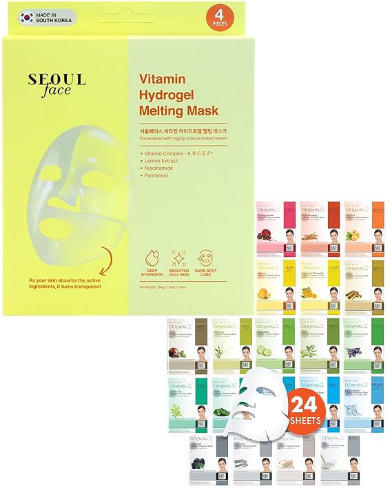 DERMAL 24 Combo Pack A + Vitamin Hydrogel Melting Jelly Gel Mask 4ea Bundle