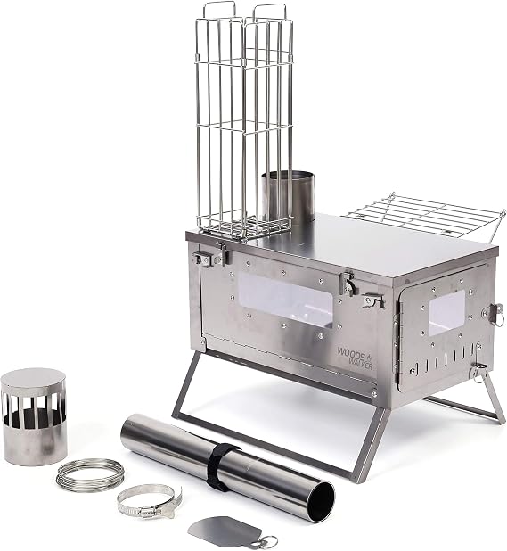 Woods Walker Titanium Wood Tent Stove Portable Ultra-Light Fast Folding Winter Camping Grill Cooking Heater Warmer, Portable Camping Wood Stove Tent Heater
