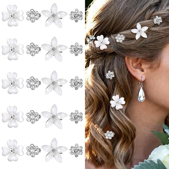 20 PCS Mini Rhinestone Hair Pins, Small Mini Hairs Jewelry for Braids, Tiny Pearl Claw Clips with Flower Design for Girl Hair Accessory