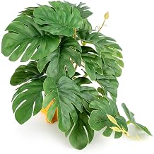 Reptile Plants for Terrarium, Amphibian Habitat Decor Plant, Snake Tank Accessories, Artificial Plants for Gecko Lizard Chameleon Tortoise with Base - Fake Monstera