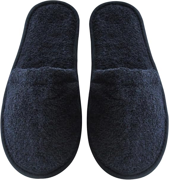 Arus Women's Turkish Terry Cotton Cloth Bath Spa Slippers, Black, 6-9.5 | Women One Size Fits Most Wide Slippers