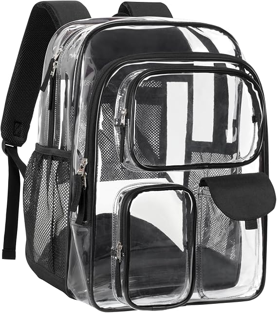 PACKISM Clear Backpack for School - 18 Inch Extra Large Clear Bookbag Black