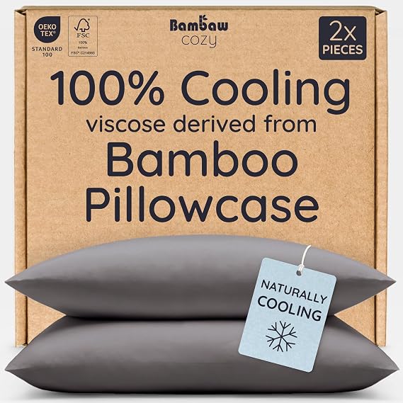 Bambaw 100% Viscose Derived from Bamboo Pillowcase Queen Size   Set of 2 Queen Cooling Pillow Cases with Envelope Closure, Breathable & Super Soft Pillow Cases, Anti Acne Pillowcase Sand