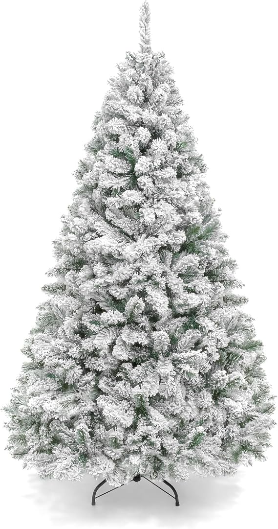 Best Choice Products Artificial Flocked Christmas Tree, 6ft Premium Unlit Pine Holiday Decor w/Full Branches, Metal Stand - Green