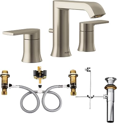 Moen T6708BN-9000 Genta Two-Handle Widespread Bathroom Faucet with Valve, Brushed Nickel
