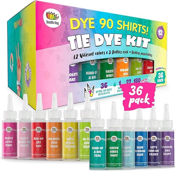 DOODLE HOG Tie Dye Kit for Kids & Adults, 36 Large Tye Dye Bottles