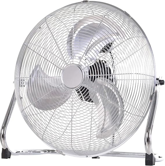 HOMCOM 20" Chrome Metal Floor Fan with Tilting, High Velocity, 3 Speed, Portable Gym Fan for Home Office, Silver