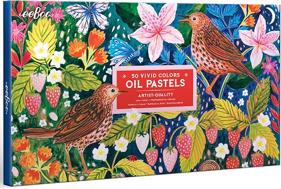 eeBoo Oil Pastels Strawberry Peeps - 50 Artist-Quality Blendable Color Sticks, Bold Pigments for Drawing & Blending, Sliding Gift Box, Kids Ages 5+