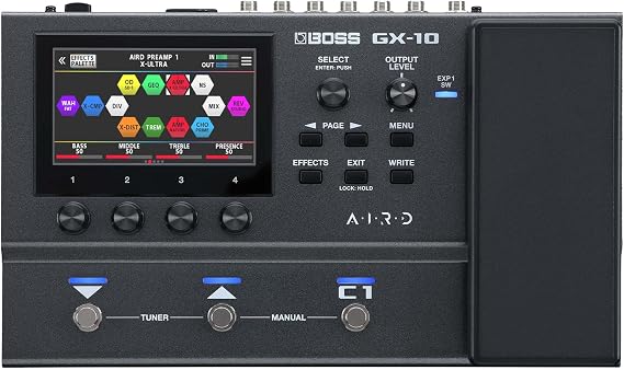 BOSS GX-10 Compact Guitar & Bass Effects Processor GX-100 Sound Engine Colour Touch Display 32 Amp Types & 170 BOSS Effects Multi-mode Footswitches & Expression Pedal AIRD Technology