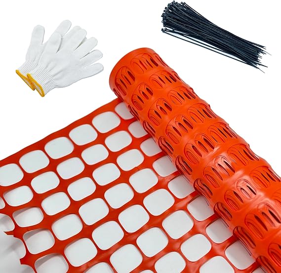 Safety Fence Garden Netting Roll 4 X 100 Feet with Zip Ties, Temporary Reusable Plastic Mesh Fencing Netting for Snow Fence, Animal Barrier, etc. (Orange, 4' X 100' MW)