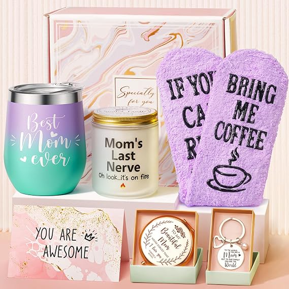 Best Mom Gifts Christmas Gifts for Mom from Daughter Son Kids, Birthday Gift Basket for Mother Women Mother-in-law Mothers Day Thanksgiving Present, New Mama Gift for Wife from Husband w/Wine Tumbler